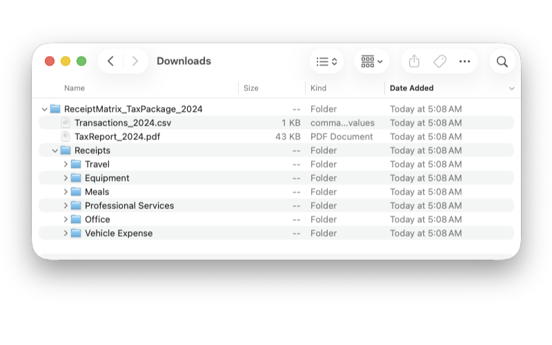Accountant-ready export folder structure in ReceiptMatrix