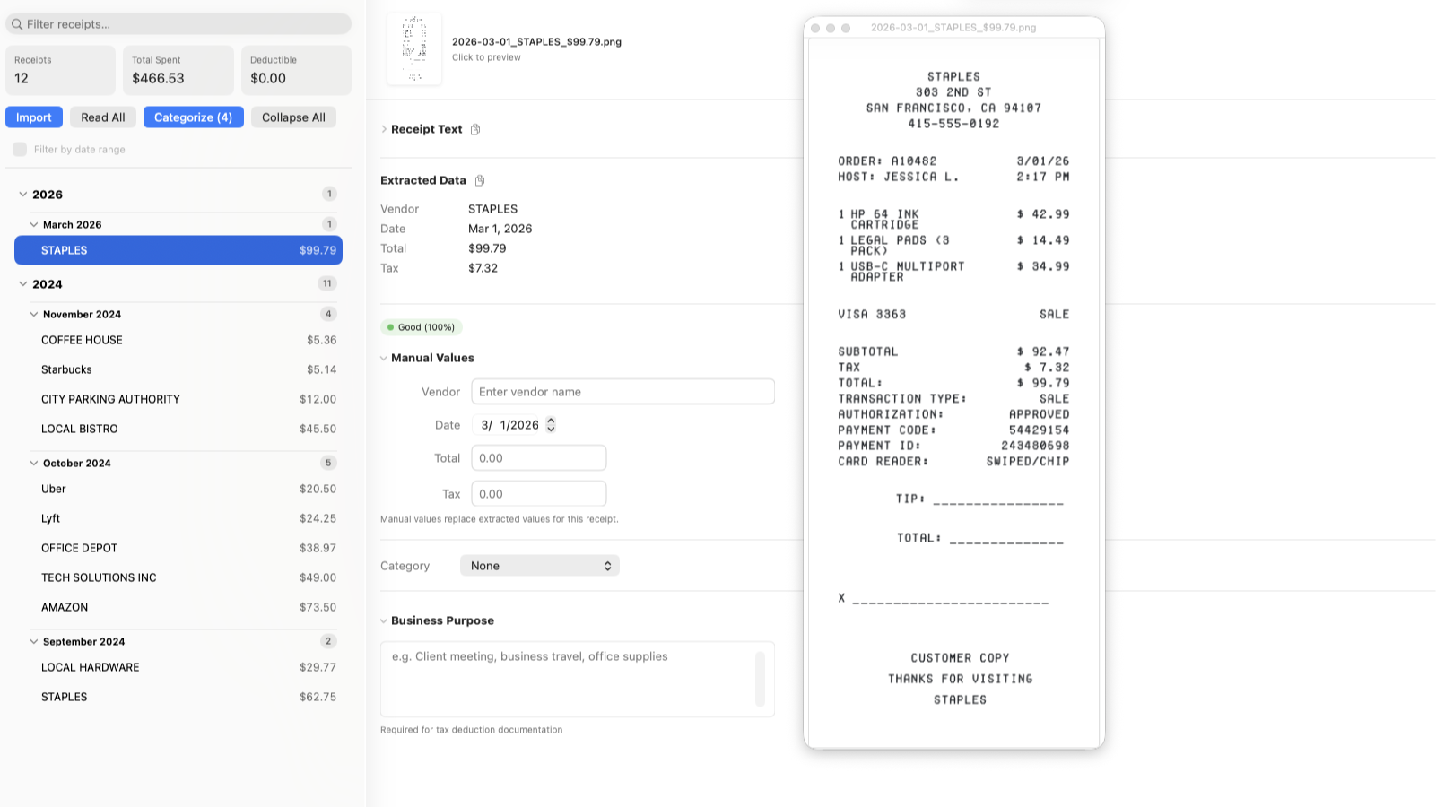 ReceiptMatrix main dashboard